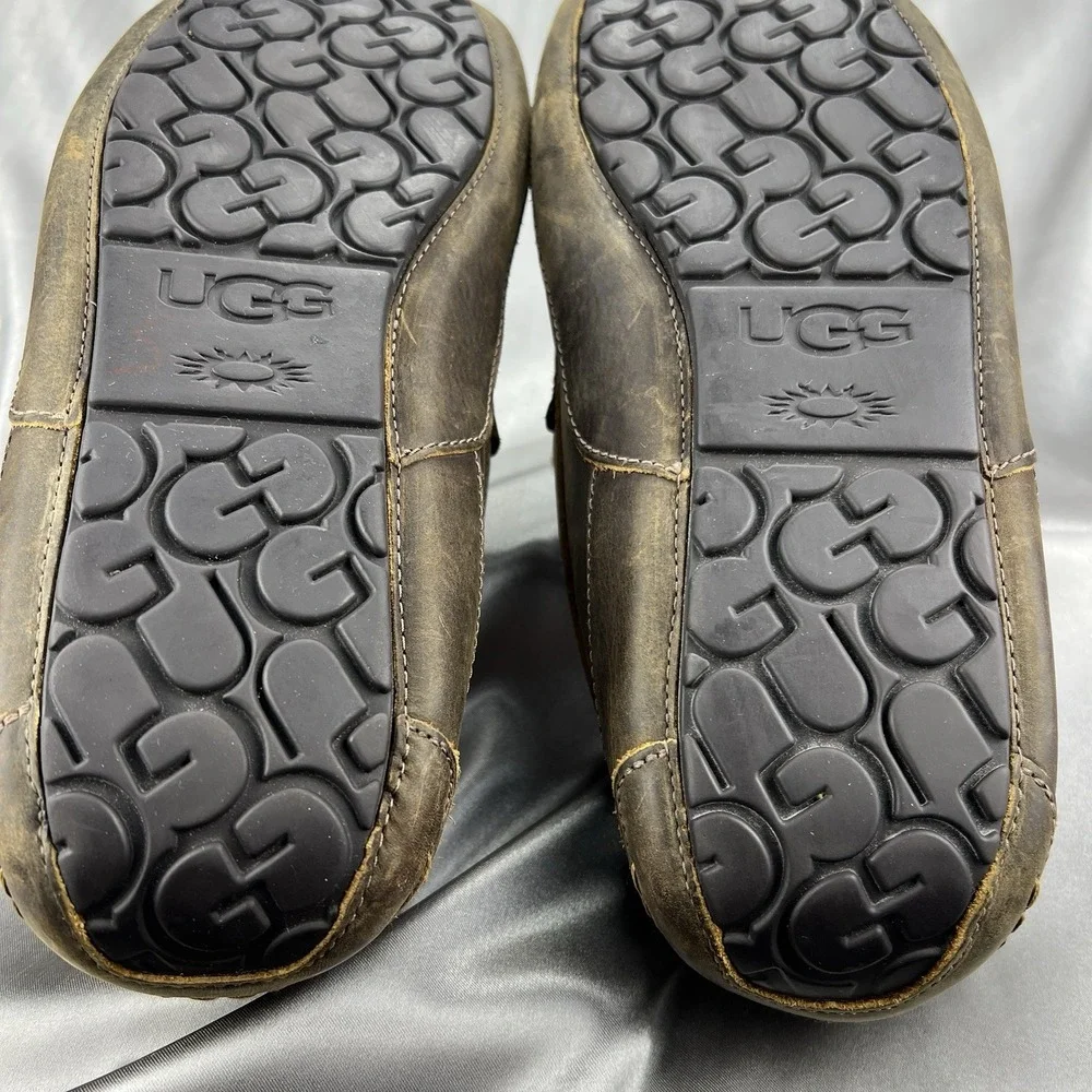 UGG Ascot Leather Wool Slippers Loafers Men's 12 Dark Brown‎ Driving S/N 1103889